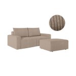 Pack - canap� droit fixe 2 places romane avec pouf en velours c�tel� - taupe
