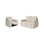 Pack - canap� de relaxation ross �lectrique 2 places et fauteuil en tissu antitache - beige