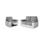 Pack - canap� de relaxation ross �lectrique 2 places et fauteuil en tissu et simili - blanc / gris