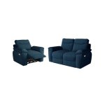 Pack - canap� de relaxation ross �lectrique 2 places et fauteuil en tissu textur� 3d - bleu fonc�