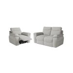 Pack - canap� de relaxation ross �lectrique 2 places et fauteuil en tissu textur� 3d - gris clair