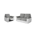 Pack - canap� de relaxation ross �lectrique 3 places et fauteuil en tissu et simili - blanc / gris