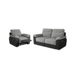 Pack - canap� de relaxation ross �lectrique 3 places et fauteuil en tissu et simili - noir / gris