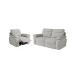 Pack - canap� de relaxation ross �lectrique 3 places et fauteuil en tissu textur� 3d - gris clair