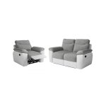 Pack - canap� de relaxation ross manuel 2 places et fauteuil en tissu antitache - blanc / gris