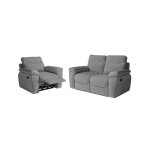 Pack - canap� de relaxation ross manuel 2 places et fauteuil en tissu antitache - gris