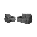 Pack - canap� de relaxation ross manuel 2 places et fauteuil en tissu textur� 3d - gris fonc�