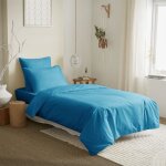 Pack complet 4 pi�ces unicolore turquoise housse de couette pour lit 90 x 190 cm