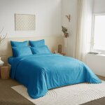 Pack complet 6 pices unicolore turquoise housse de couette pour lit 140 x 190 cm