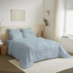 Pack complet housse de couette - cachemire bleu - 240 x 220 cm - 100% coton - lavable en machine - 6 ...