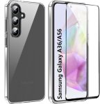 Pack coque transparente et protection �cran vitre full cover noir verre tremp� samsung galaxy a56 5g