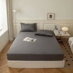 Pack drap - housse + taies doreiller - 100% coton - 140x190 cm - 2 taies 65x65 cm - bonnet 25 cm - gris ...