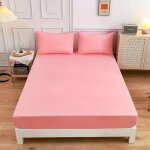 Pack drap - housse + taies doreiller - 100% coton - 140x190 cm - rose - bonnet 25 cm - 57 fils / m