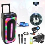 Pack enceinte autonome karaoke usb bluetooth ms - magic - sound1000 tws 1000w 2 micros - boule disco ...