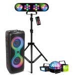 Pack enceinte bluetooth sans fil sur batterie 700w usb tws ibiza columba700 - pied lumi�re dj - ensemble ...