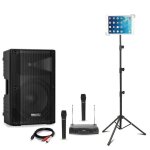 Pack enceinte karaoke active usb bluetooth ibiza xtk10a - mkii 300w - 2 micros sans fil - support tablette ...
