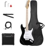 Pack guitare lectrique noir avec ampli de 20 w housse sangle cble pagaie et shaker