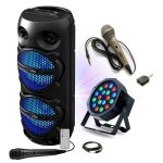 Pack karaok� enceinte bluetooth 300w 2x8 led tws party pluton - 2 micros - projecteur par rgb party - ...