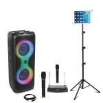 Pack karaoke enceinte bluetooth usb sur batterie ibiza columba700 - 2 micros sans fil party - 200uhf ...