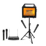 Pack karaok� enceinte ecran 2 micros sans fil bluetooth ibiza karavision sur pied - syst�me micros sans ...