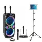 Pack karaoke enceinte usb bluetooth ibiza columba - karaoke 1000w - 4 micros sans fil - support tablette ...