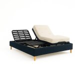 Pack lit �lectrique 200x200 beige - sommier relaxation � lattes + contour velours c�tel� + matelas