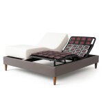 Pack lit �lectrique matelas 160x200 - gris - sommier relaxation + contour lit simili cuir + matelas