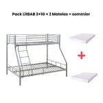 Pack: lit superposé en métal costo sommier inclus + 2 matelas 90 / 140x190 cm 3 places gris Pack: lit superposé en métal costo sommier inclus + 2 matelas 90 / 140x190 cm 3 places gris