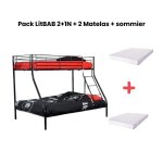 Pack: lit superpos� en m�tal costo sommier inclus + 2 matelas 90 / 140x190 cm 3 places noir