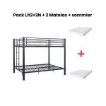 Pack lit superpos� en m�tal noir + matelas compris 4 places 2 + 2 colosse 140x190 cm sommier inclus