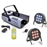 Pack lumi�re machine � fum�e ibiza lsm1500pro - 2 projecteurs dmx thinpar - 9x6w - rgbw - liquide � fum�e ...