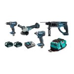 Pack makita premium 4 machines 18v 5ah: perceuse ddf482 + meuleuse dga504 + perfo dhr202 + visseuse dtd152 ...