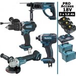 Pack makita pro 18v 5ah: perceuse 91nm dhp458 + meuleuse 125mm dga504 + perforateur 2j dhr202 + visseuse ... Pack makita pro 18v 5ah: perceuse 91nm dhp458 + meuleuse 125mm dga504 + perforateur 2j dhr202 + visseuse ...