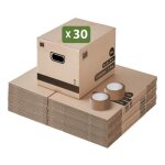 Pack and move - lot de 30 cartons dmnagement livres avec poignes + 1 adhsif gratuit