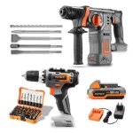 Pack outils 20v sans fil - fuxtec - visseuse sans fil et marteau perforateur avec batteries et accessoires ...