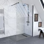 Pack paroi de douche 120x200cm verre transparent - barre de fixation extensible et profil noir Pack paroi de douche 120x200cm verre transparent - barre de fixation extensible et profil noir