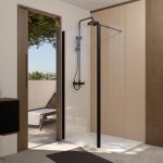 Pack paroi de douche et volet pivotant 80 + 40x200 cm - verre transparent - barre de fixation noire Pack paroi de douche et volet pivotant 80 + 40x200 cm - verre transparent - barre de fixation noire