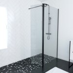Pack paroi de douche et volet pivotant 90 + 40x200 cm - verre transparent - barre de fixation noire