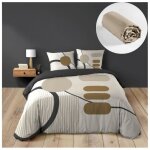 Pack parure de couette 240 x 220 cm ? coton 42 fils ? santana + drap housse 140x190 cm beige