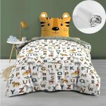 Pack parure de lit enfant 140 x 200 cm + drap housse 90x190 cm ? tigry ? 100% coton