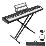Pack piano - alightup 88 touches clavier avec support en forme de x  double tube midi bluetooth casque ...
