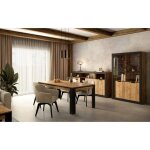 Pack salle à manger meunier ? vitrine buffet haut & table 8 pers. chêne samdal & noir mat Pack salle à manger meunier ? vitrine buffet haut & table 8 pers. chêne samdal & noir mat