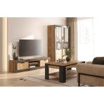 Pack salon complet meunier ? meuble tv vitrine & table basse en chêne samdal & noir mat Pack salon complet meunier ? meuble tv vitrine & table basse en chêne samdal & noir mat