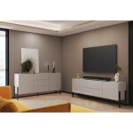 Pack salon salma ? buffet 2 portes & 3 tiroirs et meuble tv 2 portes & 2 tiroirs beige & noir mat