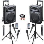 Pack sono 2 enceintes portables autonomes bluetooth ibiza port8vhf - bt usb 400w 6 micros - paire supports ...