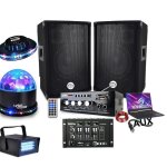 Pack sono 600w, ampli bluetooth + 2 enceintes + table de mixage usb, cblages, 3 jeux de lumires, pa ...