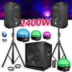 Pack sono complet bms1812 usb - bluetooth 2400w sub 18  + 2 enceintes 12  + pieds + cbles + tl + 4 ...