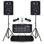 Pack sono complet max music / power dynamics / vonyx - 2 enceintes 8 800w + mixeur 8 canaux + pieds & ...