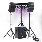 Pack sono dj 1200w complet bm sonic enceintes + sub 38cm usb / bluetooth, cbles, portique eclairage ...