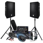 Pack sono dj 3200w total complet ampli enceintes, table de mixage, pieds, casque cbles micro, led, soire ...